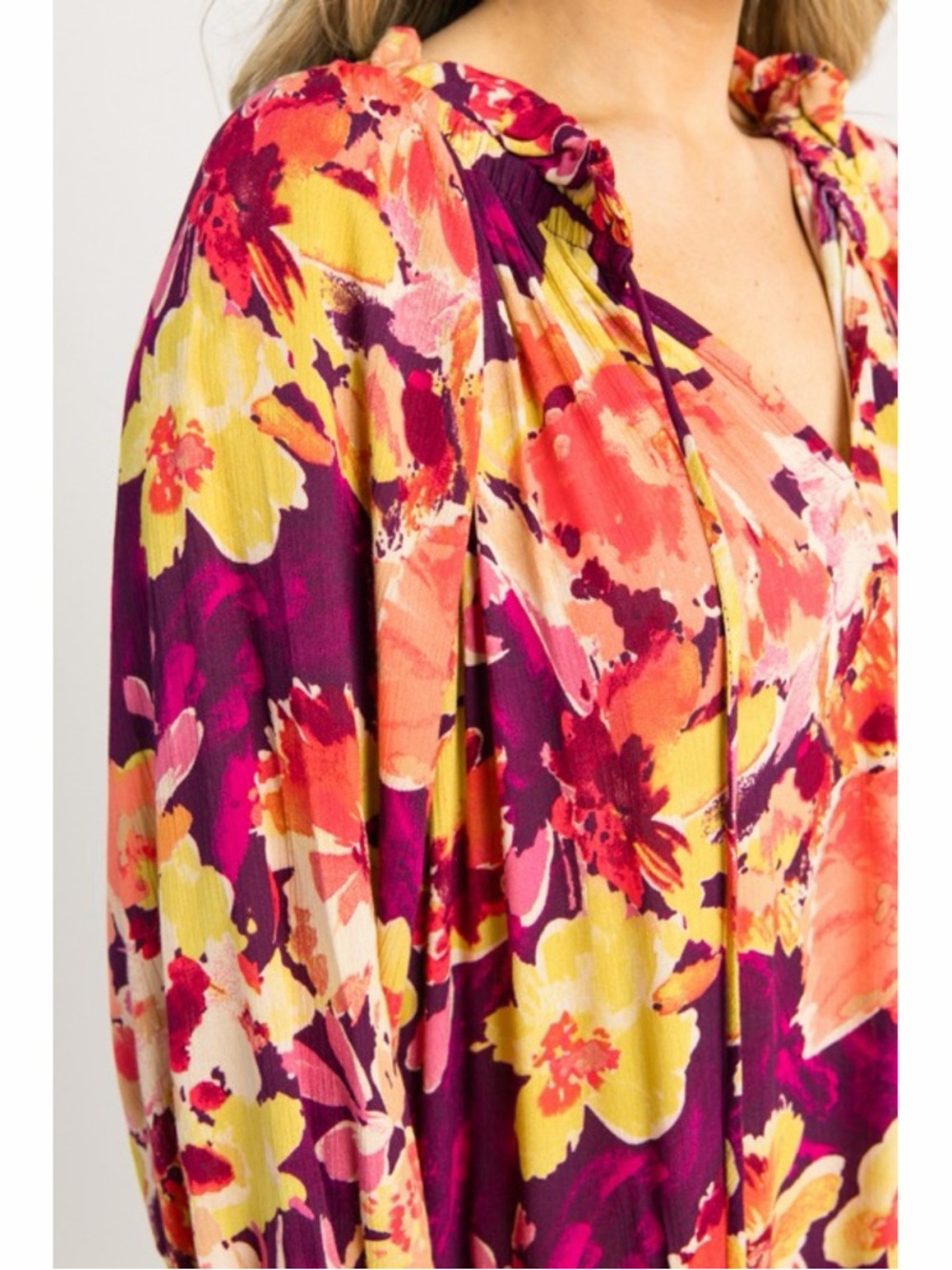 Easel Purple Multi Tiered Ruffle Floral Tassel Puff Sleeve Maxi Dress w/Pockets! - Picture 4 of 10